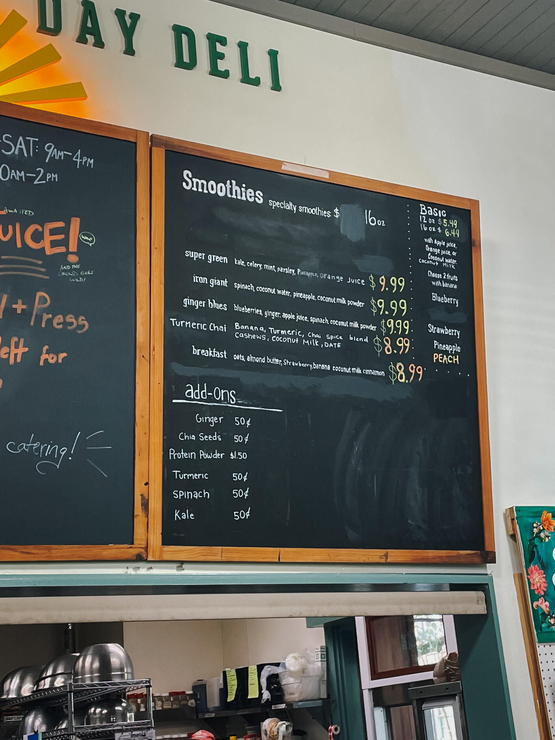 Deli sign with smoothie options