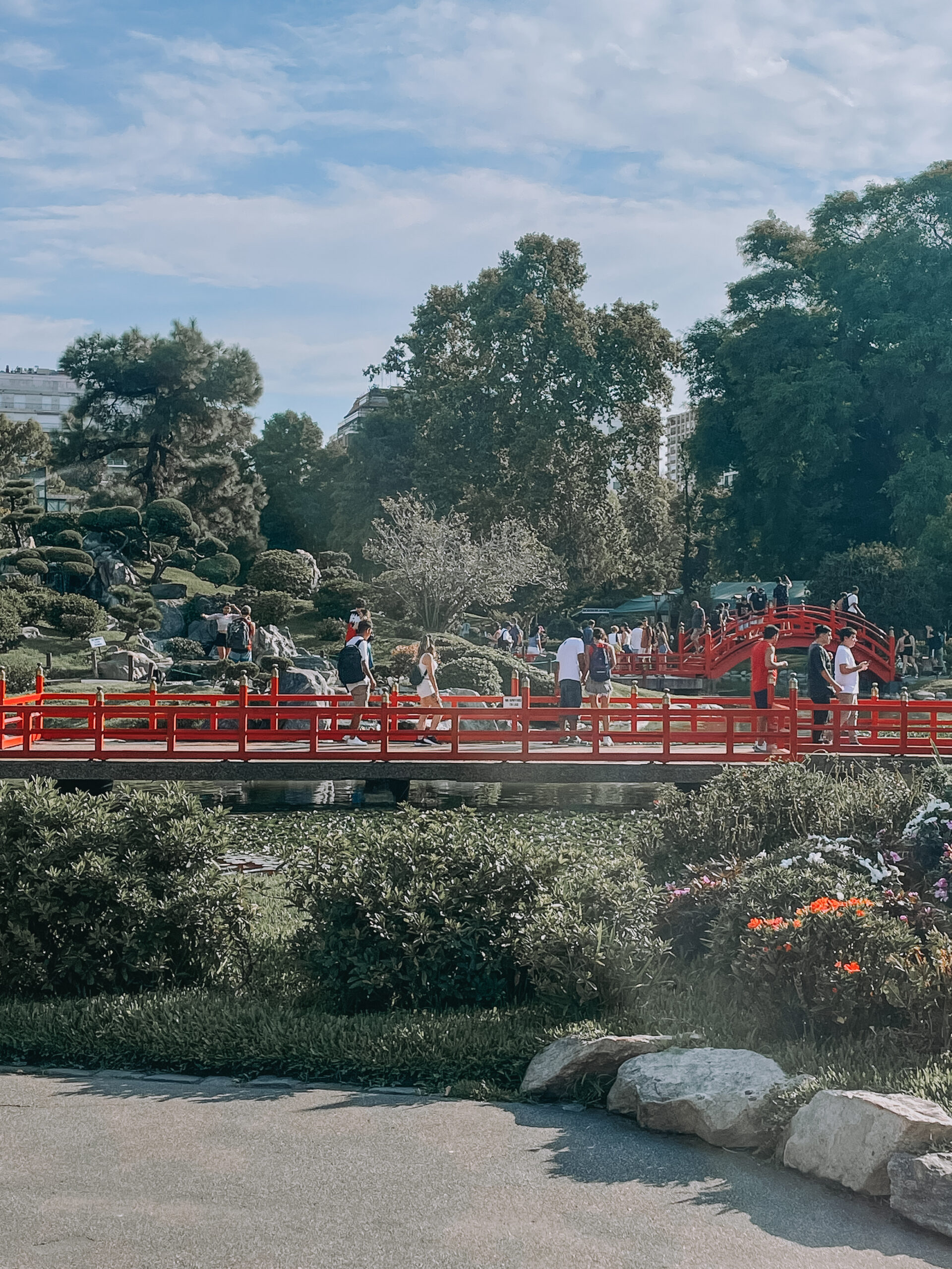 Red bridge at Japanese garden in Buenos Aires