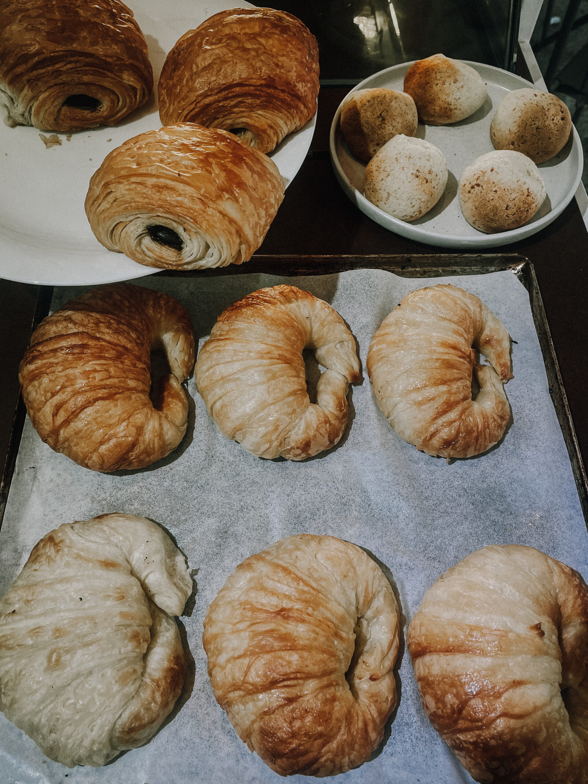 Trays of medialunas and croissants in Buenos Aires cafe