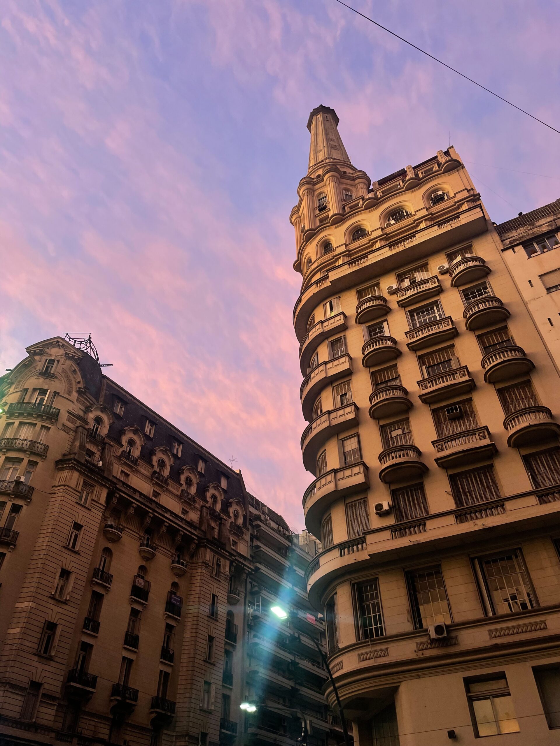 old buildings in Palermo, Buenos Aires with sunset in the background